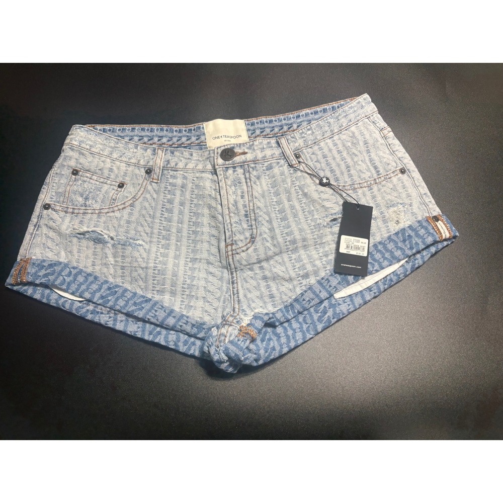One Teaspoon NEW Bandits Low Waist Denim Shorts Archived Logo Light Blue Size 30